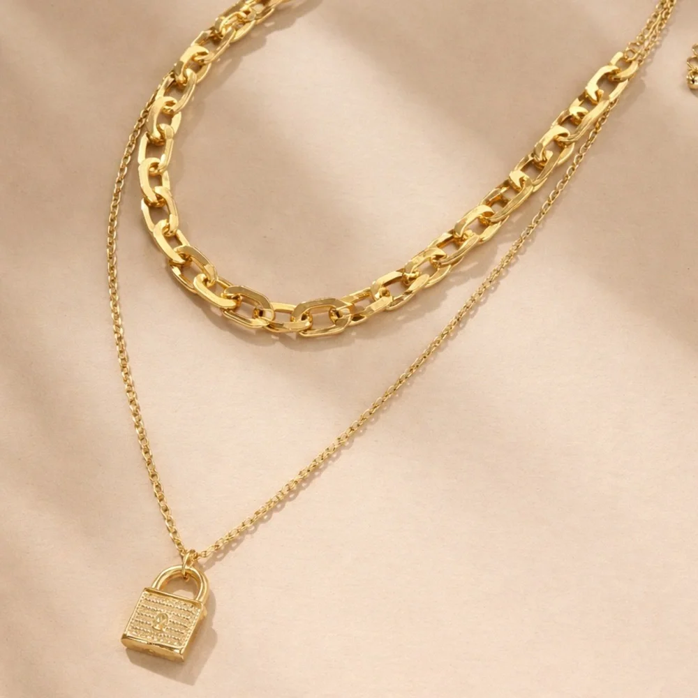 Lock Pendant Layered Necklace | Modern Luxe